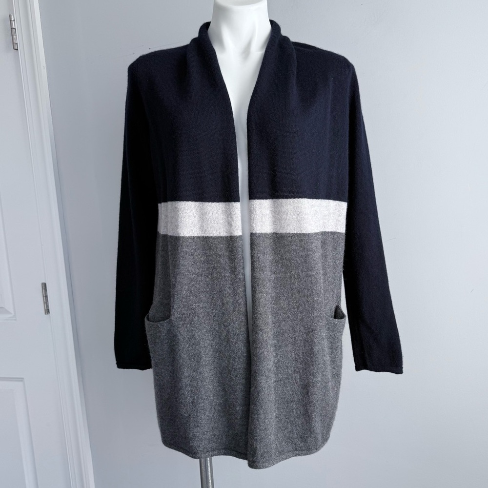 LE TRICOT PERUGIA 100% Cashmere Color Block Open Front Cardigan S Quiet Luxury - Picture 3 of 14